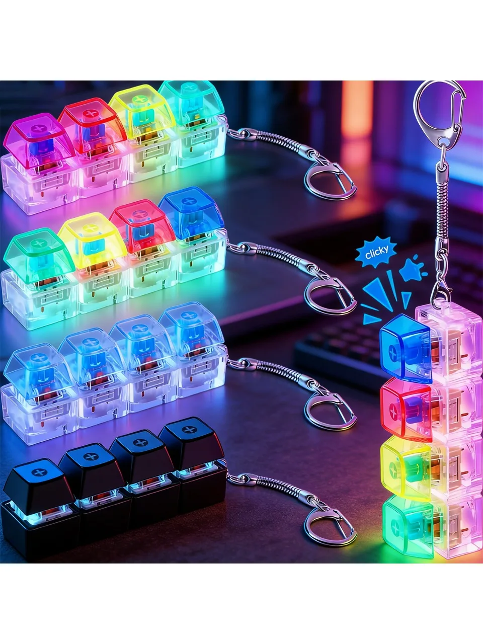 LED-verlichte sleutelhanger met klikbare knop, fidget toy voor stress- en angstverlichting, draagbaar bureau-accessoire, kantoordecoratie, cadeau - afbeelding 2