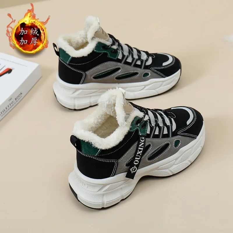 

Platform Boots Women Casual Sneakers Winter Warm Fur Ankle Boots Female Thick Sole Wedges Plush High Tops Shoes Student Trainers