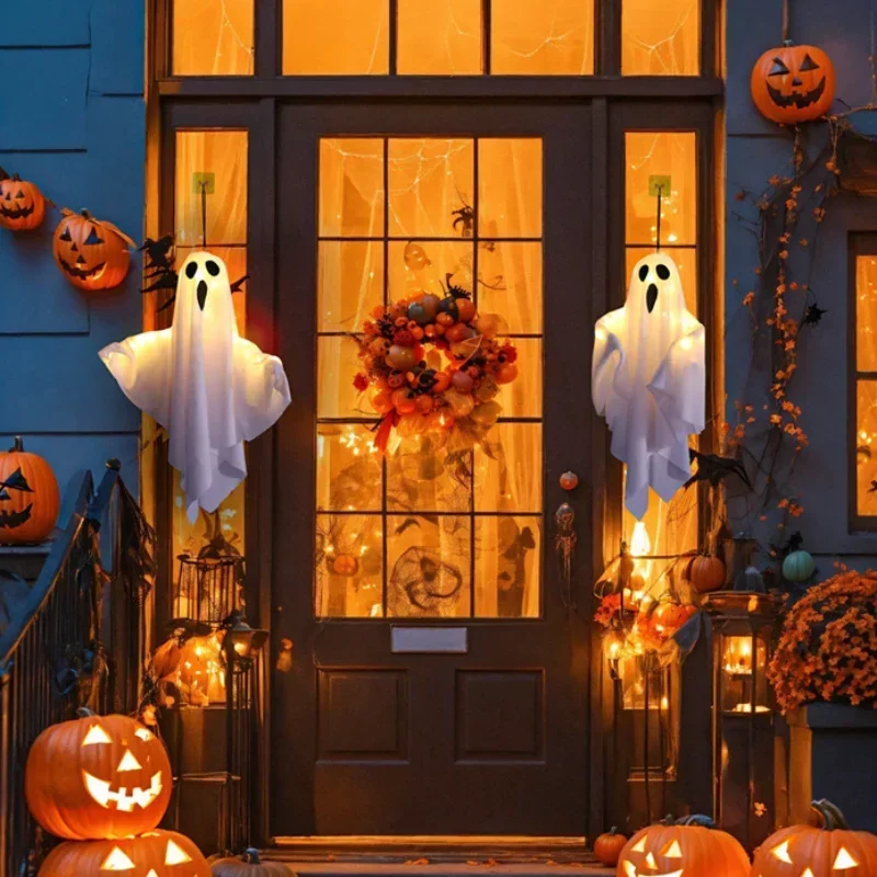 Halloween Party LED Glow Ghost Home Indoor Outdoor Decoration Supplies 2024 Haunted House Bar Hanging Horror Props with Lights