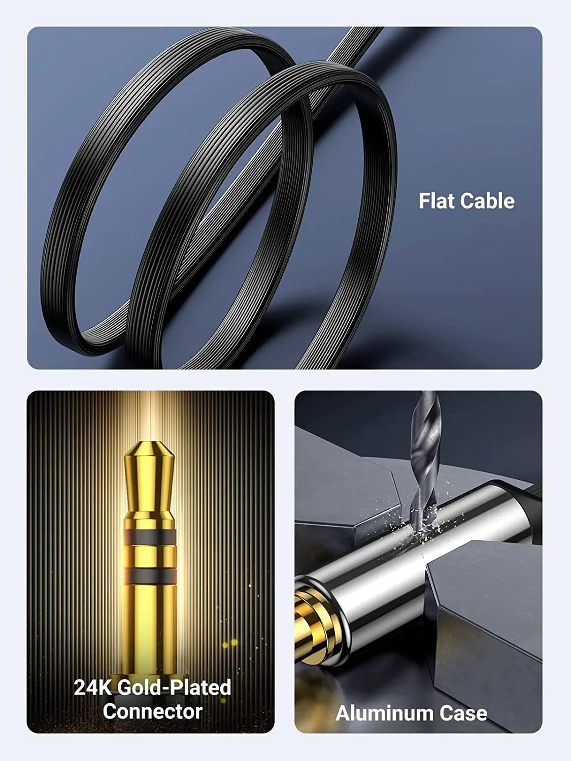 UGREEN Cable auxiliar para automóvil Cable jack de 3,5 mm Cable auxiliar de 90 grados con enchufe angular para sistema de audio de automóvil, TV, barra de sonido, altavoz