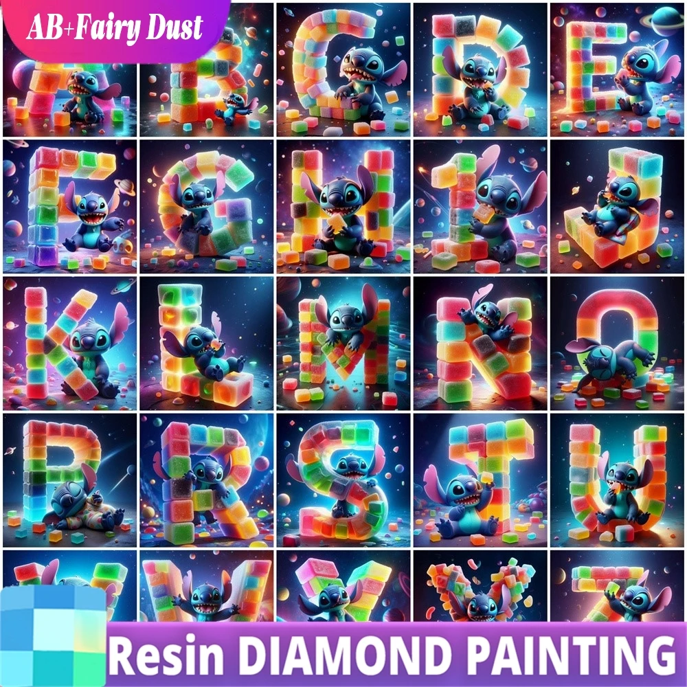Resina Fata Polvere AB Disney Cartoon Diamante Ricamo Punto Mosaico 26 Lettere Pittura Immagine Alfabeto Caramelle Camera dei bambini
