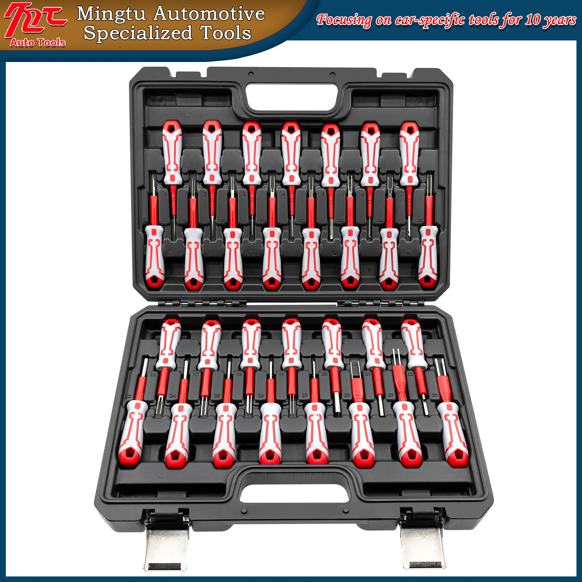 

30-piece automotive terminal disassembly and retraction tool, wiring harness plug release tool, circuit removal key, wiring harn