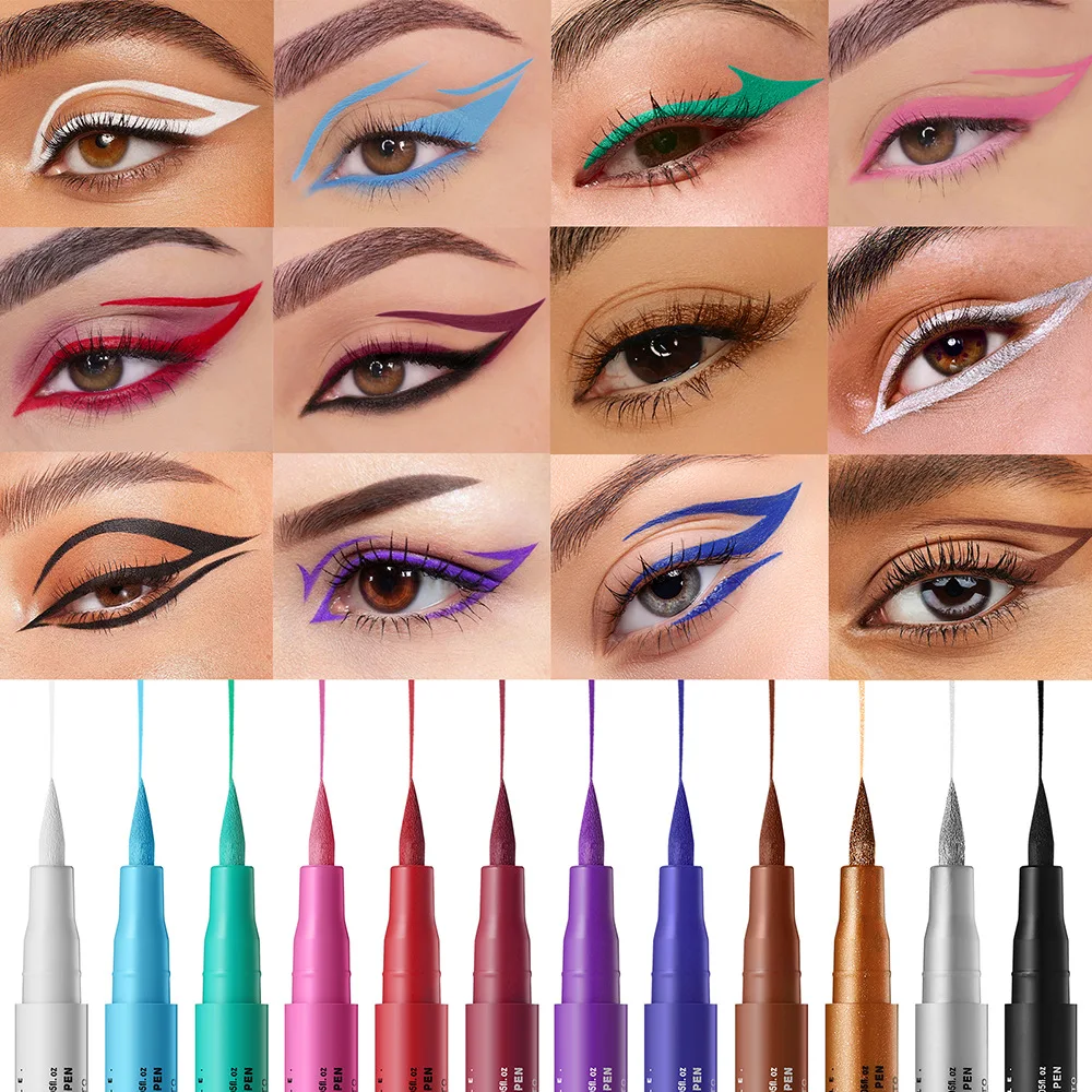 12 Colors Red Purple Eyeliner Liquid Matte Quick-Drying Smudge-Proof Smooth Eye Liner Pen Long-Lasting Eyes Makeup Cosmetics