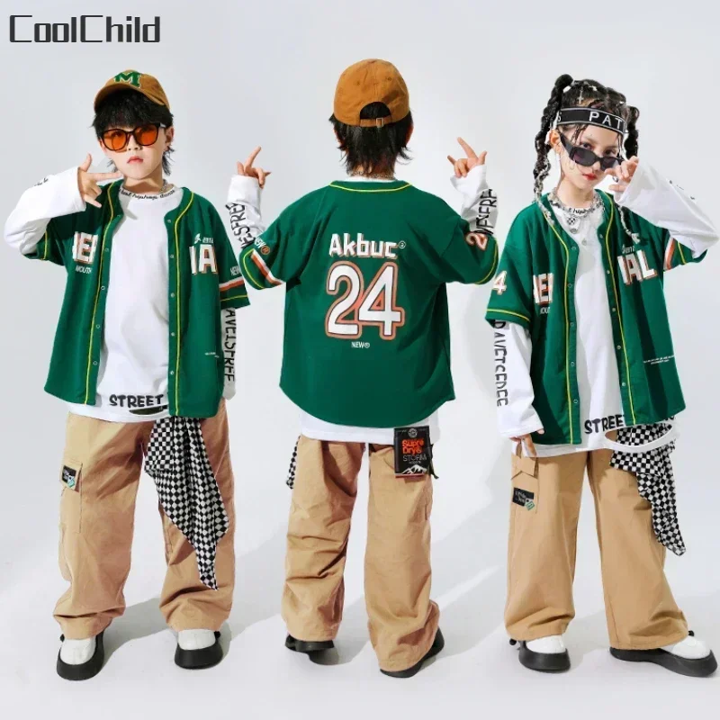 Boys Hip Hop Baseball Jacket Plaid Joggers Pants Girls Street Dance Cool Coat Streetwear Children Jazz Clothes Set Kids Costumes