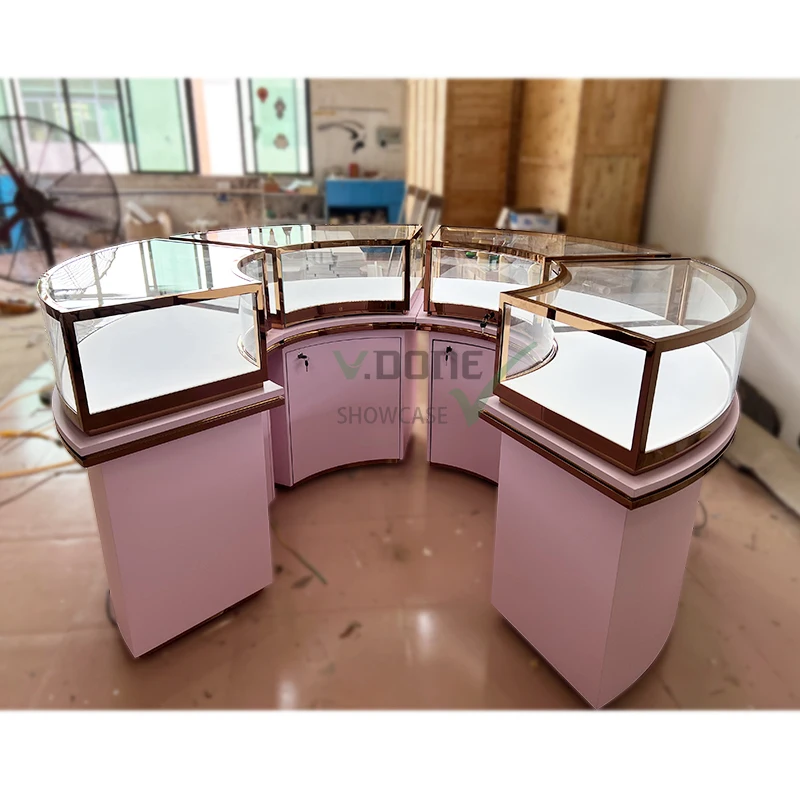 customized.Jewellery Showroom Counter Stainless Steel Store Furniture Glass Jewelry Display Showcase Jewelry Cabinets with light