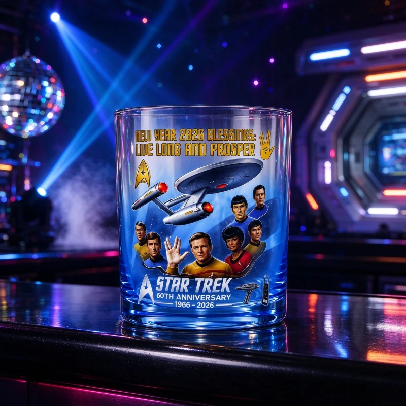 Star Trek Classic Crew & USS Enterprise Whiskey Tumbler Glass Sci-Fi Themed Drinking Cup for Bar Party Table Decoration