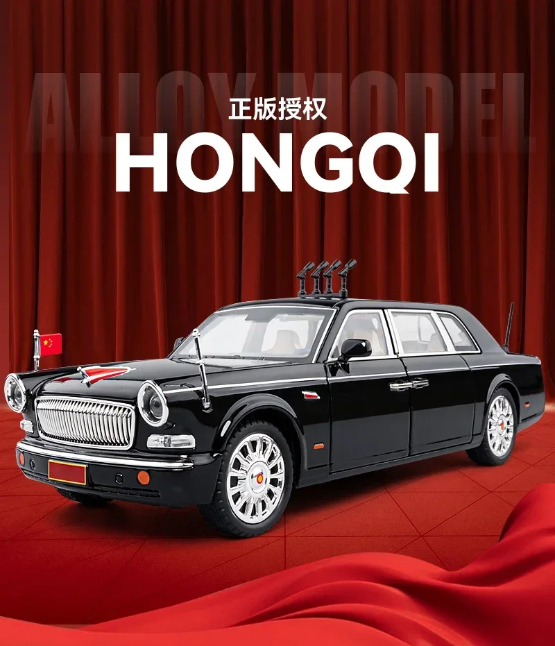 1/24 HONGQI L9 Alloy Limousine Luxy Car Model Diecasts Metal Parade Vehicles Car Model Sound and Light Simulation Kids Toys Gift