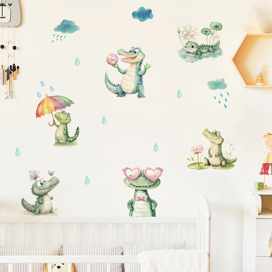 

Cartoon Cute Crocodile Bathing Animal Watercolor Wall Sticker Child Nursery Kindergarten Art Decal Kids Room Bedroom Home Decor