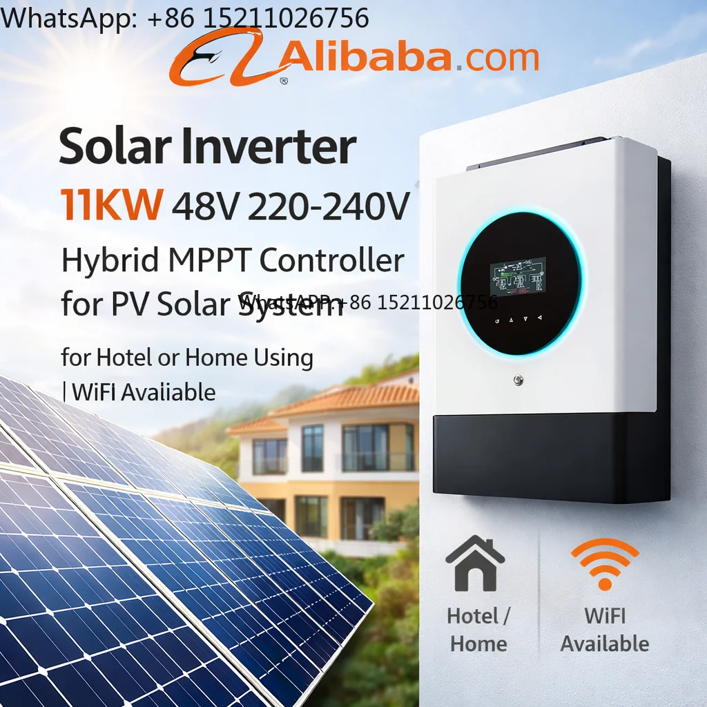 11kW Hybrid Solar Inverter Single Phase MPPT Photovoltaic Energy Storage Commercial Power System High Efficiency Smart Converter