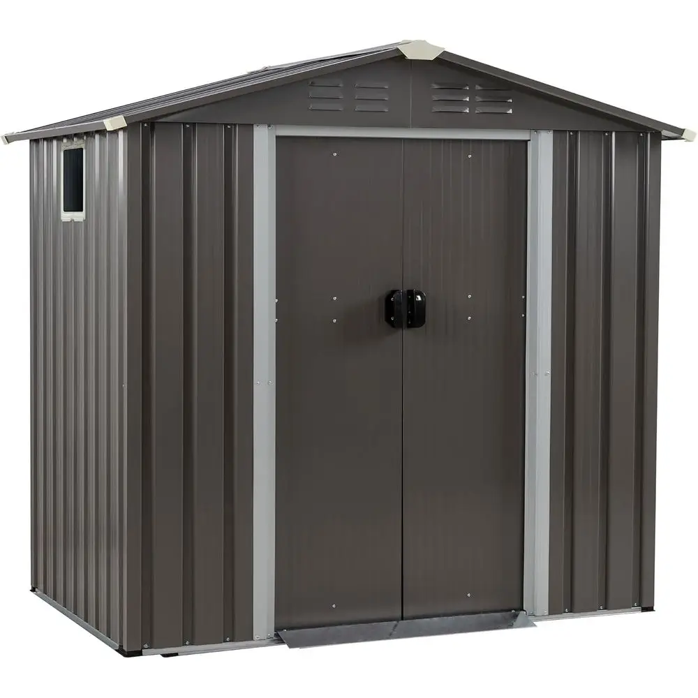 

Outdoor 6x4 Garden Storage Shed, Lockable Double Door Metal Shed, Weather-Resistant Steel Shed for Patio, Lawn, Gray