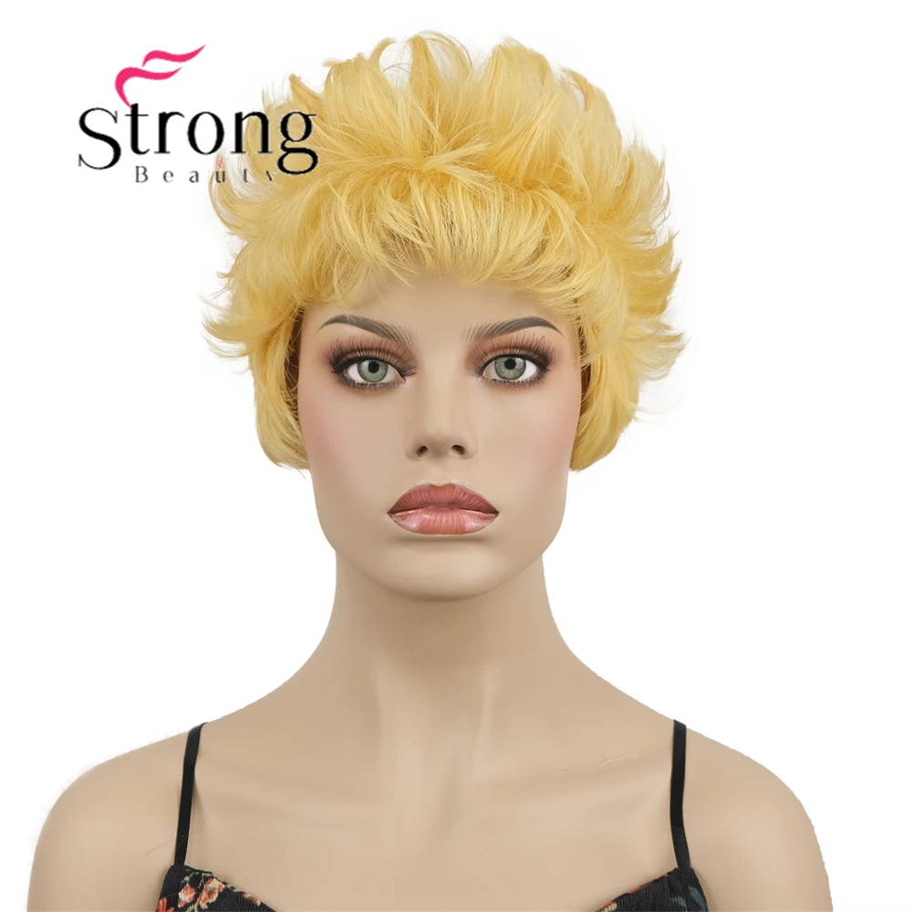 

StrongBeauty женский желтый короткий парик стрижка пикси синтетические парики без шапочки натуральные парики для косплея