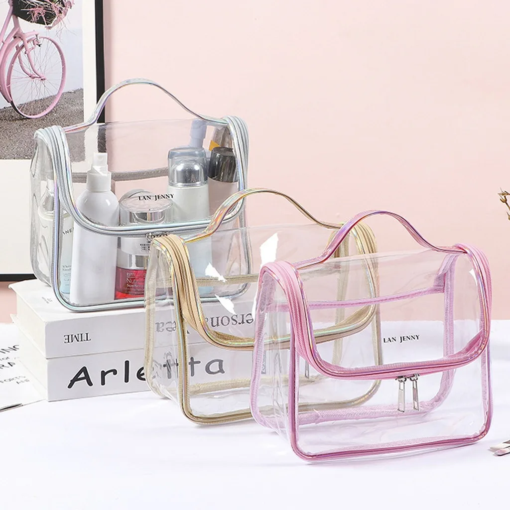 Transparent PVC Cosmetic Bag Portable Waterproof Toiletry Bag Large Capacity Storage Bag High Aesthetic Value Handbag