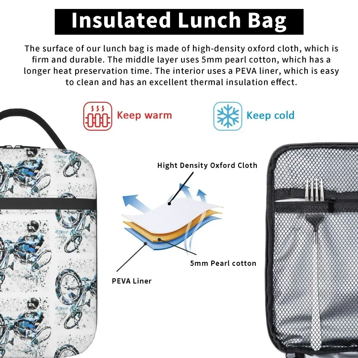 BMX Rider BMX Bike Insulated Lunch Bag for Women Kids Portable Food Boxes Thermal Lunch Box Tote