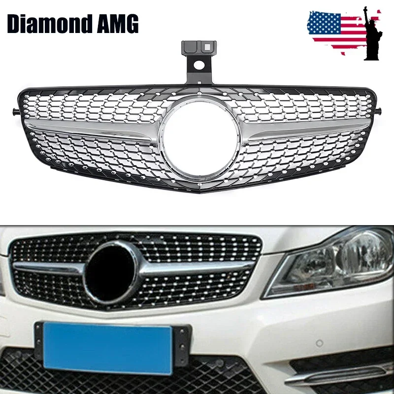 

For Mercedes W204 Grill Benz C C204 2007-2014 C180 C200 C250 C300 C350 Diamond AMG GT GTR Style Tuning Front Bumper Grille Mesh