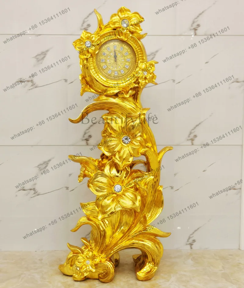 

European floor-to-ceiling living room silent creative orchid large seat clock villa ornament hall decorative standing clock