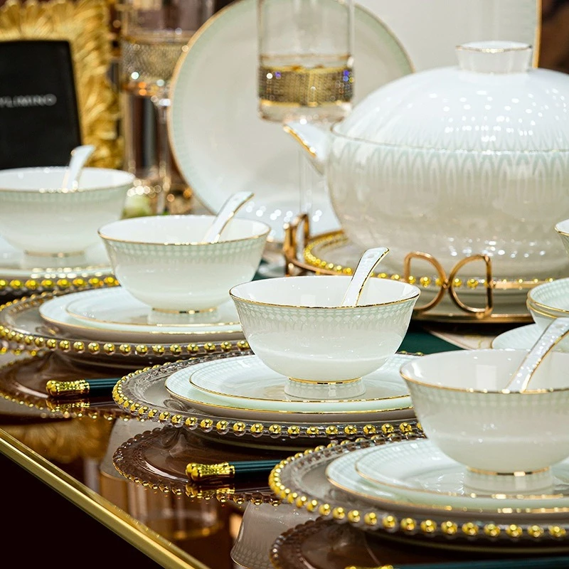 High-end bone china tableware, dishes, plates, combinations,full set of gifts,ceramics, simple bowls and chopsticks for home use