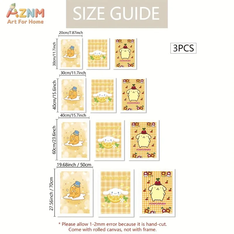 Unframed Sanrio Characters Canvas Wall Art Gudetama Cinnamoroll Pompompurin Orange Cherry Plaid Cute Cartoon Poster Girls Bedroo