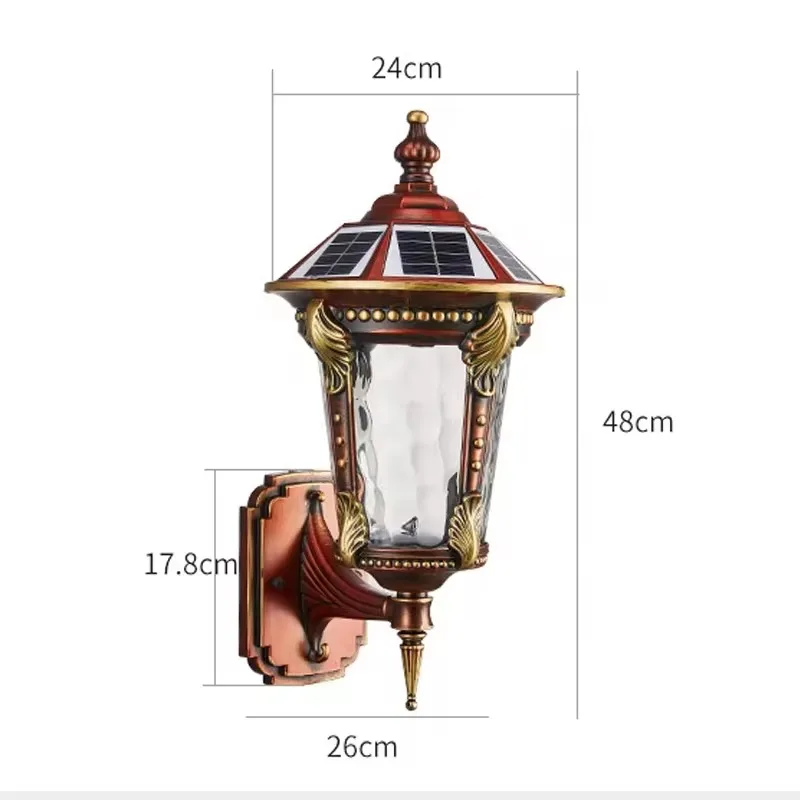 Outdoor Solar Wall Lamp Red Antique Copper Outdoor Decoration Garden Courtyard Household Wall Lamp Waterproof and Luminous