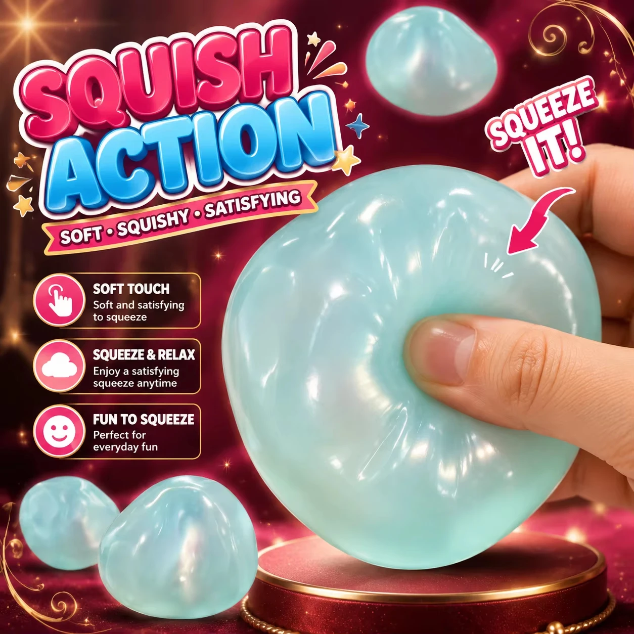Pearl Clear Jelly Moldable Fidget Squeeze Ball, Shiny Transparent Squishy Toy, Soft Satisfying Squeeze, ASMR Sensory Stress
