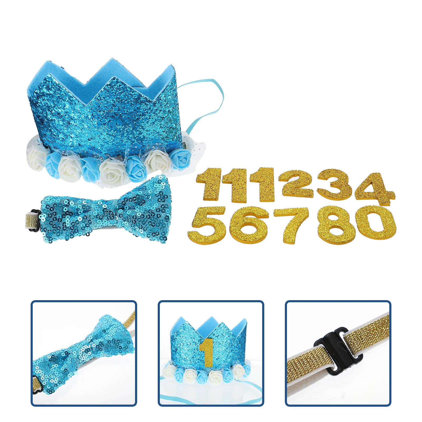

Pet Dog Birthday Party Set Crown Hat Bow Tie Adjustable Neck Cozy Wear Chic Glitter Design Photo Props Supplies