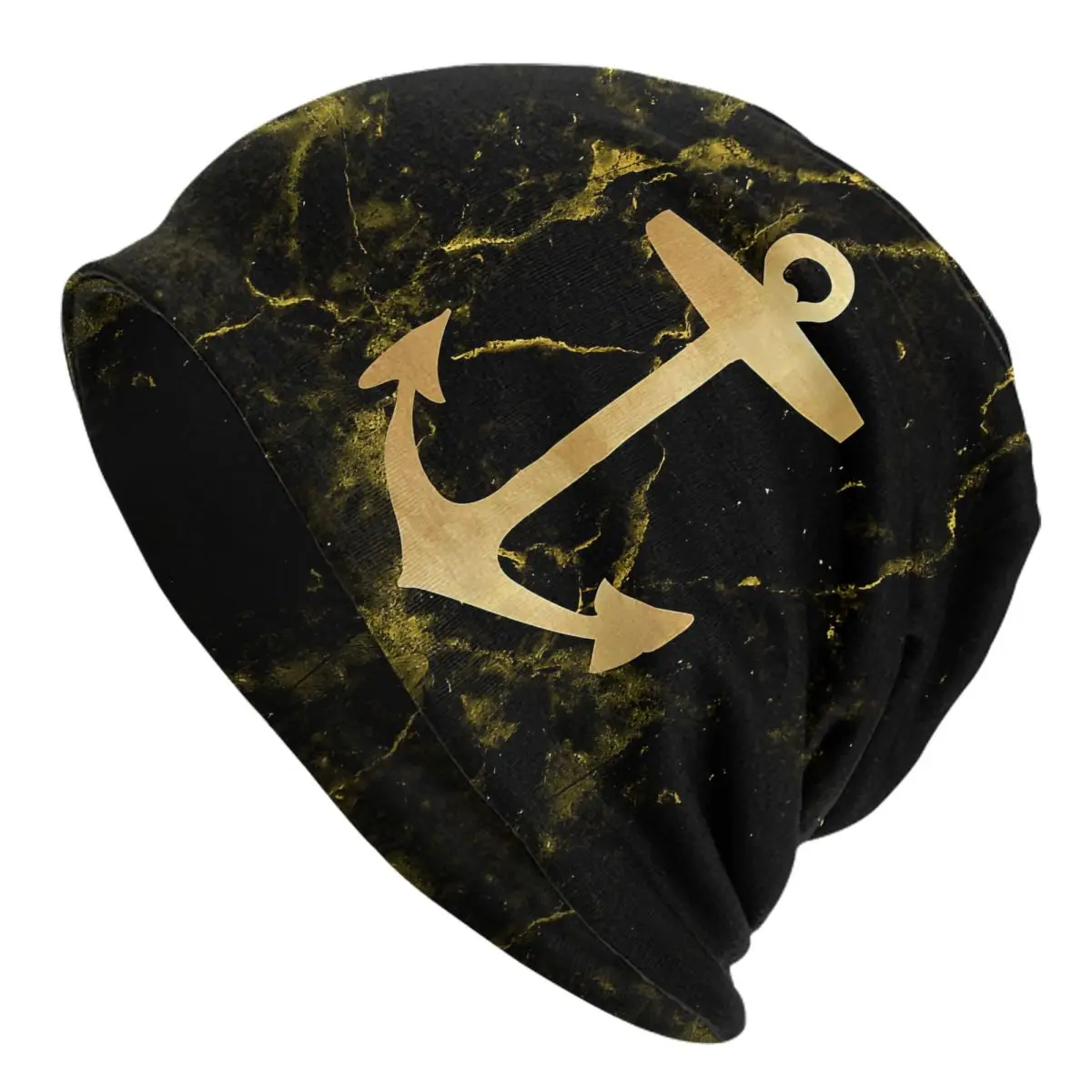 Black Marble Gold Nautical Anchor Autumn Female Thin Beanies Double Used Warm Bonnet Hats