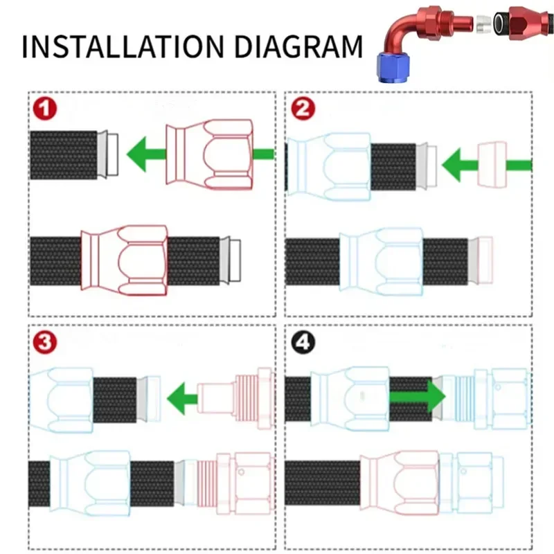 12Pcs Universal AN3 AN4 AN6 AN8 AN10 Straight 45 90 Degree Reusable Hose End Fittings Adapter For Swivel PTFE Oil Fuel Line Pipe