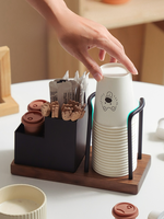 Walnut Wood Disposable Paper Cup Holder for Home Kitchen Office Use Storage for Coffee Sugar  Tea Bags Coffee Station Organizer