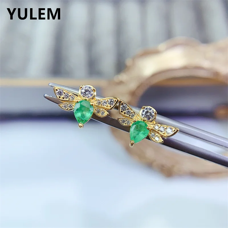 

4*5 Natural Emerald S925 Sterling Silver Earrings for Women Fine Fashion Charm Weddings Certificate Jewelry