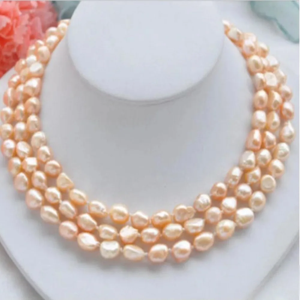 

Hand knotted necklace natural 7-8mm pink freshwater pearl sweater chain baroque pearl 50inch for women fashion jewelry