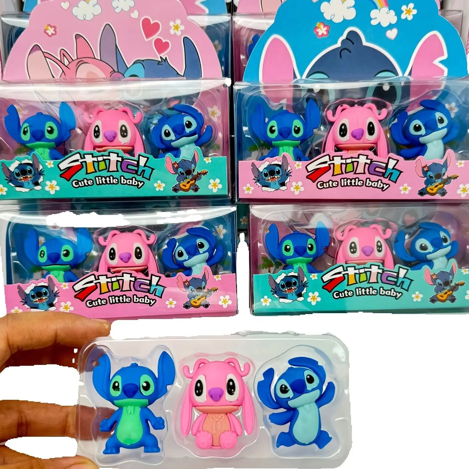 Disney Stitch Embroidered Cartoon Eraser Set With Lovely 3D Design, Cute Creative Eraser Stationery