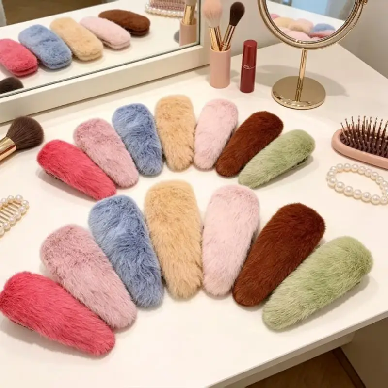 7Pcs Fluffy Faux Fur Hair Clips With Soft Texture And Multiple Colors Perfect For Daily Hairstyling Makeup And Winter Outfit