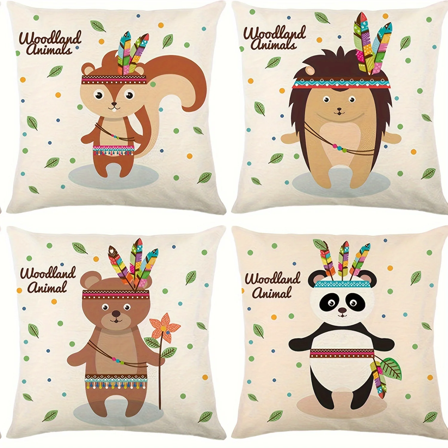 1PC 2D Flat Cute Boho Woodland Animals Throw Pillow Covers Tribal Forest Critter Cases for Kids Room Nursery No Pillow Core