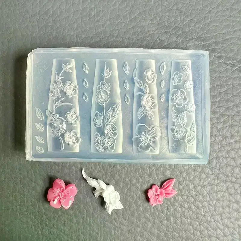 Plum Blossom Flower Silicone Nail Art Mold Transparent DIY Manicure Carving Peach Blossom Patterns For Creative Nails 3D