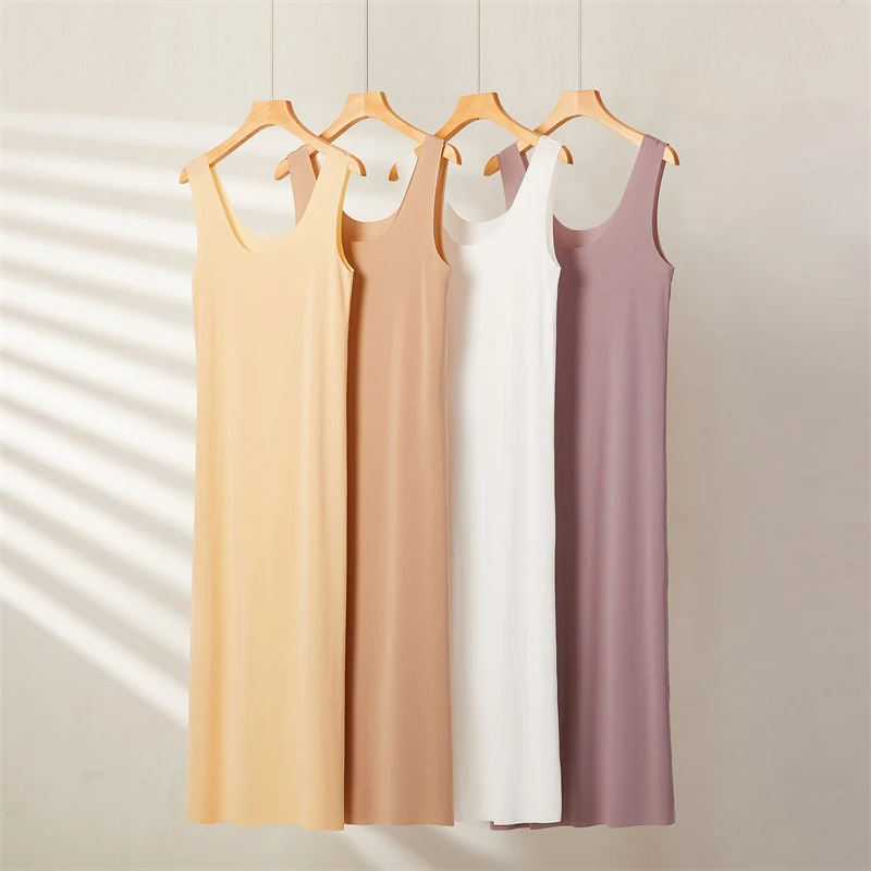 Lady Full Slips Under Sleep Dress Slip Anti-Static Tank Long Dress Petticoat Ice Silk Large Size Sexy Halter Bottoming Nightgown