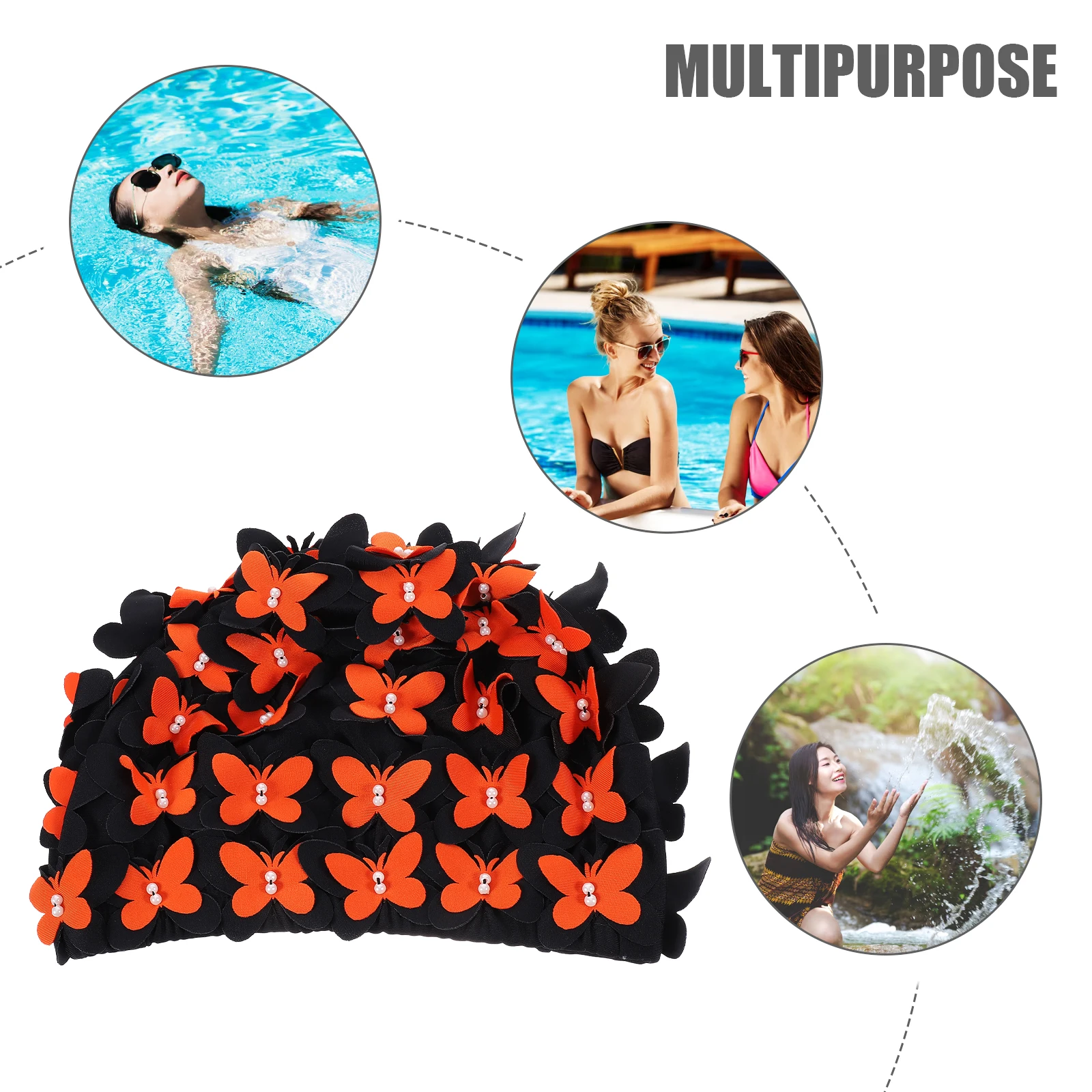 

Fashion Butterfly Swim Cap For Women Protective Lightweight Comfortable Decorative Swimming Hat Reusable Nylon Cap Adult Long