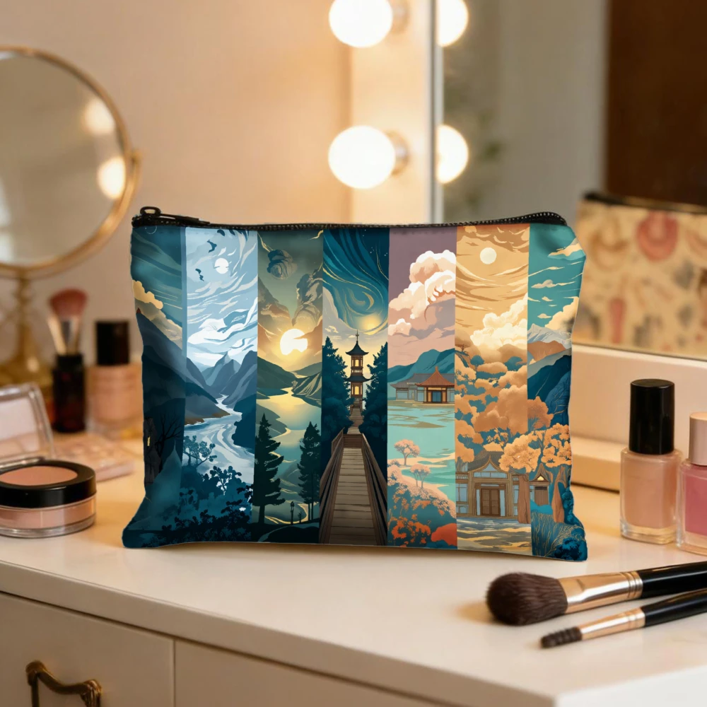 Mountain Lake Pagoda Cloud Sky Makeup Bags for Girls Cosmetic Pouch Toiletry Bag Pencil Case Travel Storage