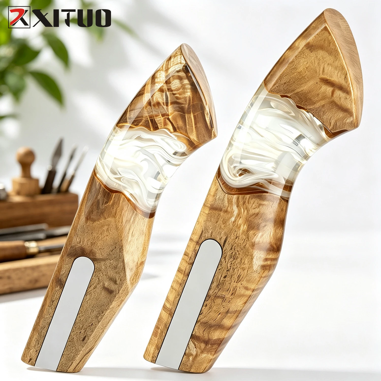 XITUO DIY Customized Replacement Handle Handmade Kitchen Knives Handle Solid Wood&Transparent Resin Handle Material Accessories