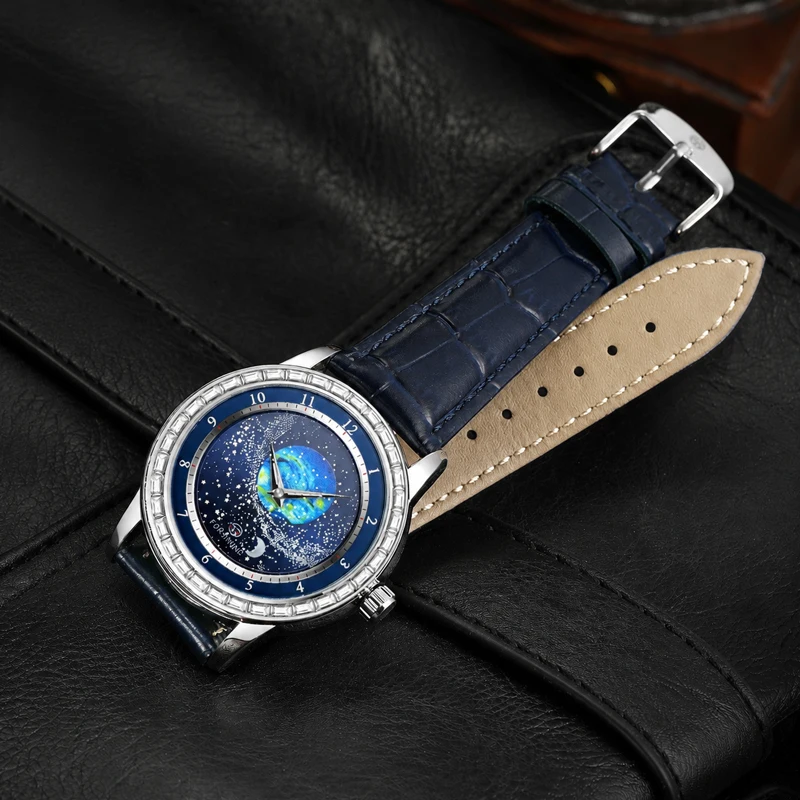 FORSINING Men's Automatic Mechanical Watch Dynamic Starry Sky Dial Rotating Star Display Artistic Male Wristwatch Birthday Gift
