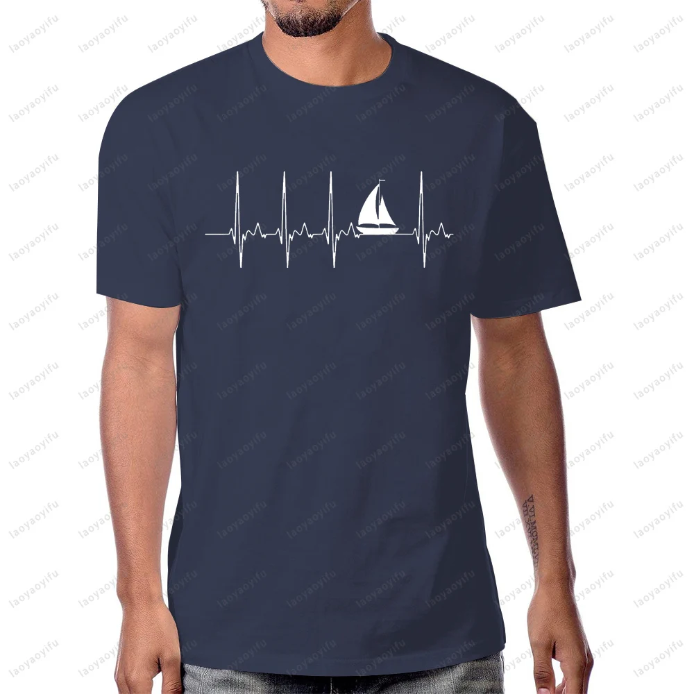 Sailboat Heartbeat Graphic Printed Minimalism Style Tshirt Casual Fashion Loose Harajuku Hip Hop Punk Y2K Man Women Clothing