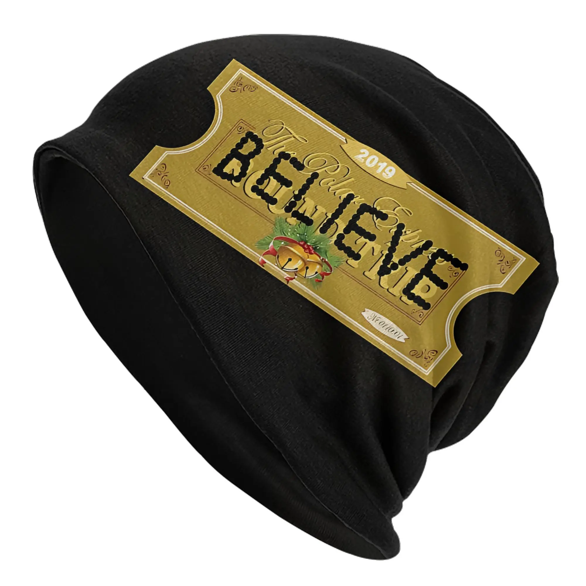 "1 قطعة Polar Express Vintage ""Believe"" قبعة بتصميم تذكرة للجنسين من البوليستر المحبوك على شكل جمجمة مع مرنة قابلة للتمدد طفيف