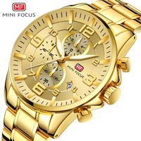 MINI FOCUS 0278 Fashion Men Quartz Watch Luxury Gold Large Dial Luminous Waterproof Steel Strap Chronograph Business Watches