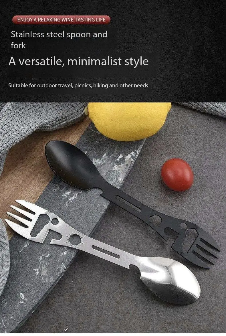 10 in one multifunctional outdoor camping survival fork spoon kitchen wrench bottle opener spoon 10 in one camping