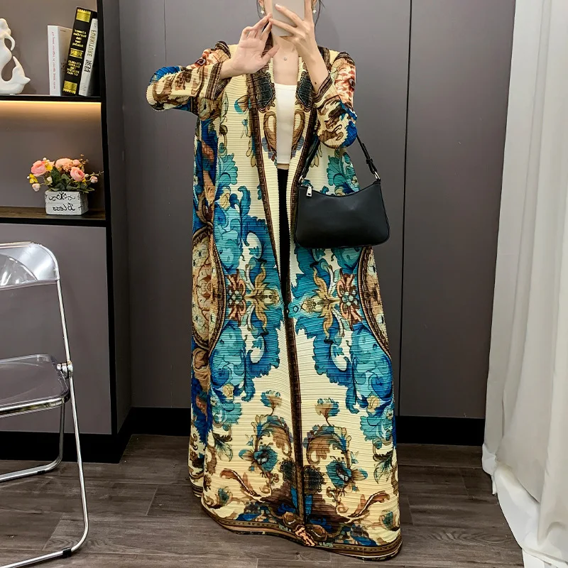 Miyake Folds 2025 Autumn New Plisse Fashion Versatile Pleated Temperament Loose and Comfortable Color Skinny Long Robe Jacket