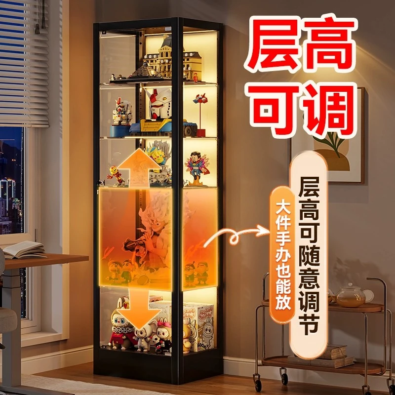 حافظة خزانة عرض زجاجية 4/5 طبقات مع إضاءة وقفل 13 لونًا، وخزانة تحف مع باب زجاجي وأرفف قابلة للتعديل