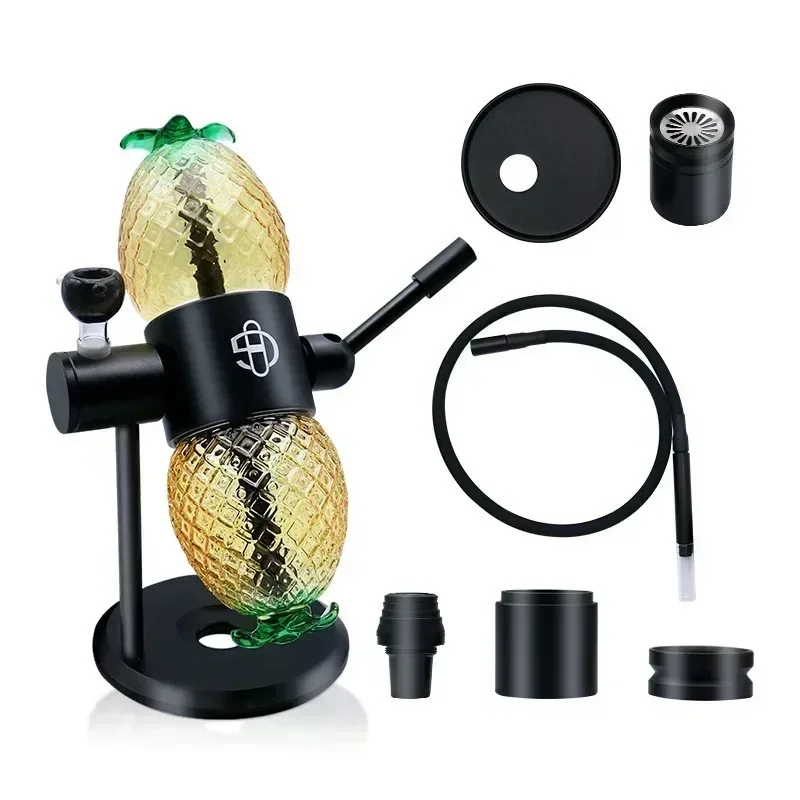 Pineapple Style Glass Gravity Smoking Pipe Arab Hookah Set with Tobacco Bowls Narghile Complete Water Pipes Smoke Accessories