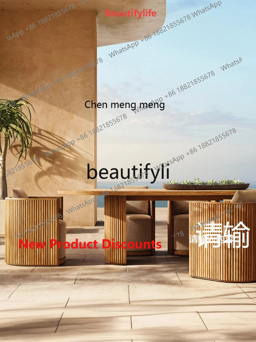 2003 Outdoor Table and Chairs Rainproof Sunproof One Table Six Chairs Courtyard Indoor Solid Wood Open-air Furniture