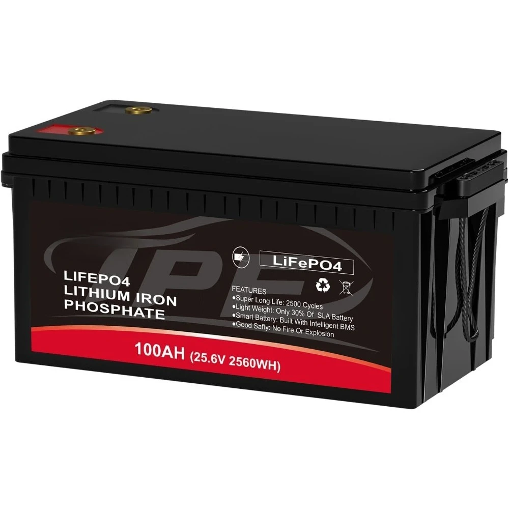 

24V 100Ah LiFePO4 Battery, 2.56kWh Lithium Iron Phosphate Battery, Built-in 100A BMS, 10-Year Lifetime 2500 Deep Cycles