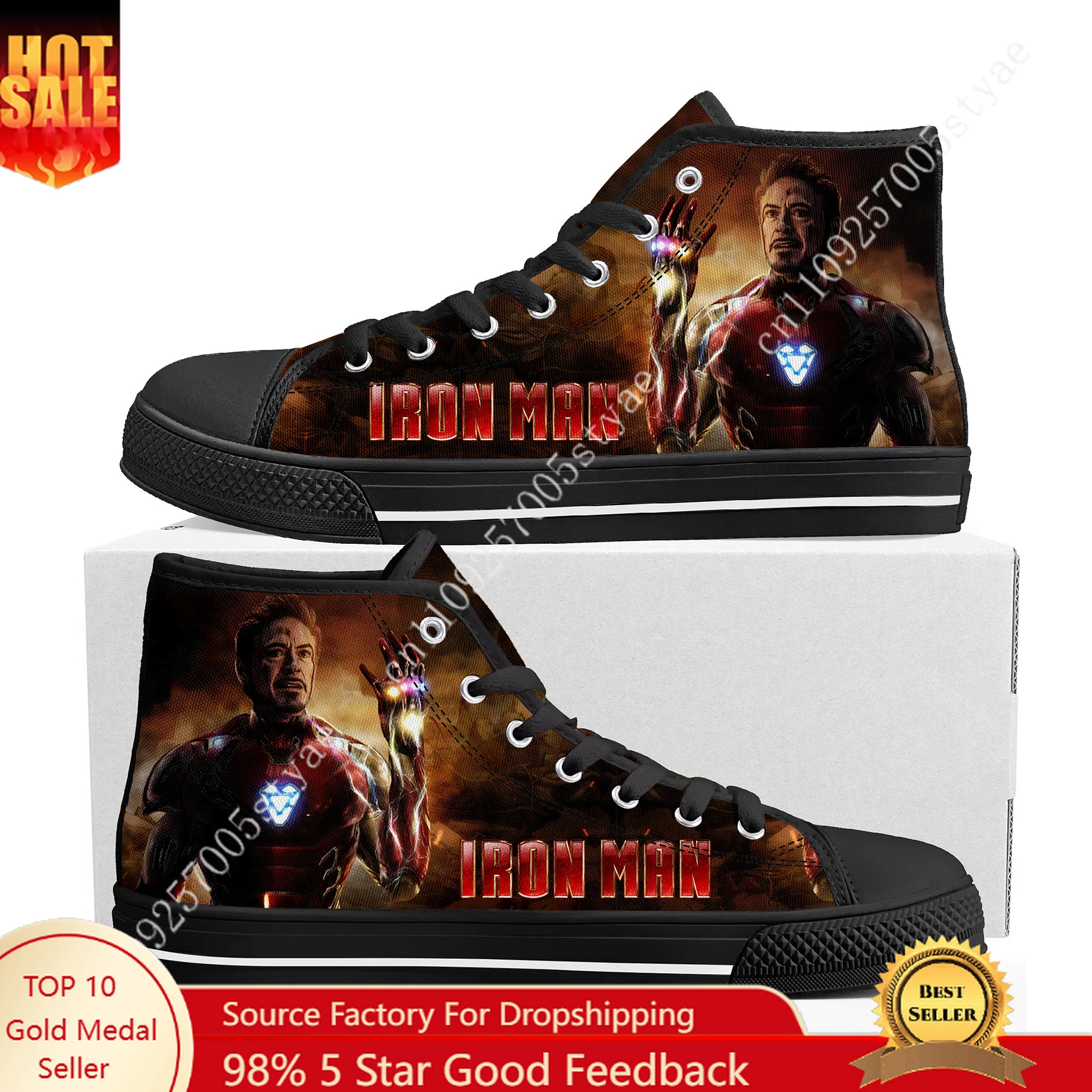

Marvel Iron Man Tony Stark High Top High Quality Sneakers Mens Womens Teenager Canvas Sneaker Custom Made Couple Shoes