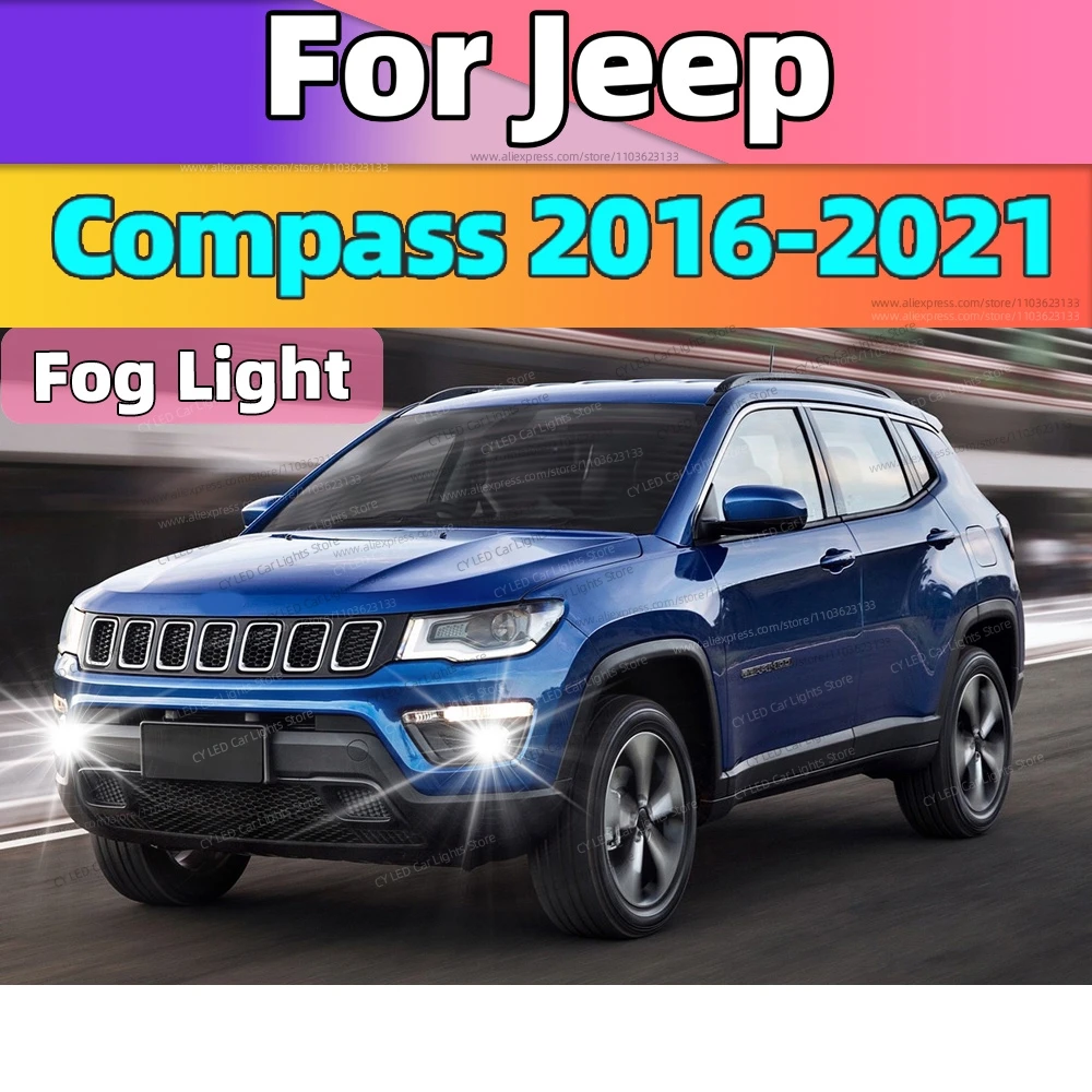 2pcs 6000K LED Front Fog Lamp Canbus Car Light Blub 20000LM For Jeep Compass 2016 2017 2018 2019 2020 2021 Auto Accessories