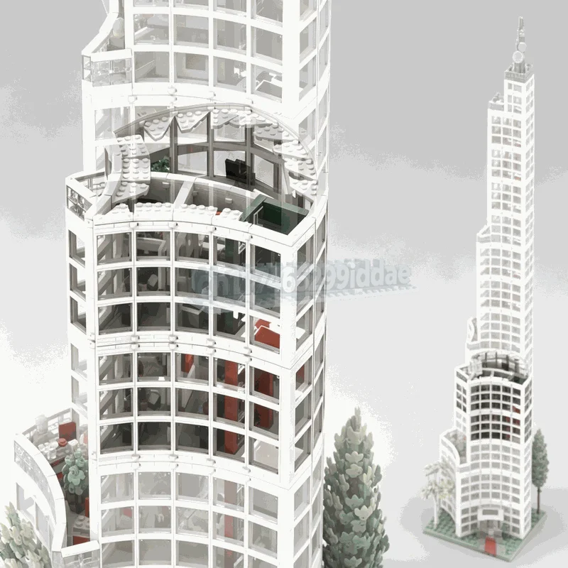 1774PCS Modern Glass Office Tower Building Blocks Private Office Conference Room Architecture Model DIY Assembly Creative Gift